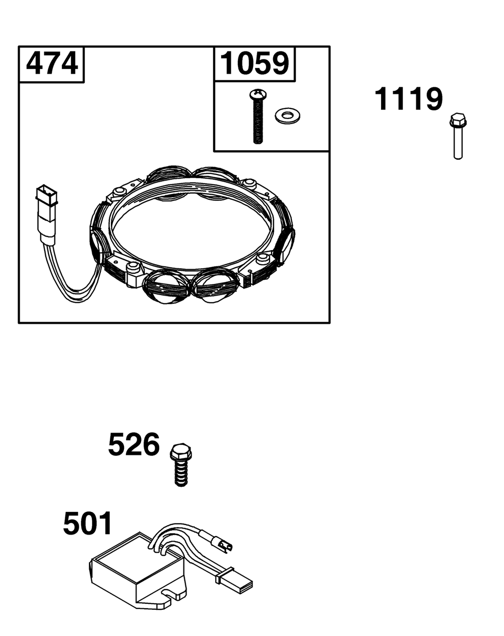 Alternator Group Diagram and Parts List for 49J677-0011-G1  Briggs and Stratton Engine